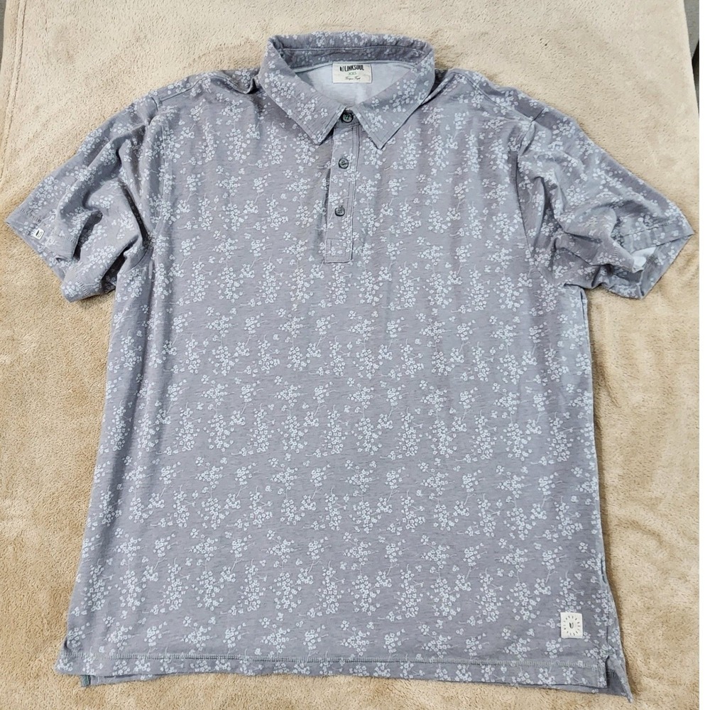 Linksoul Tempus‎ Fugit Polo Shirt Men 2XL Gray floral AOP short sleeve EUC